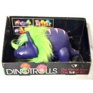 Vtg 1992 Mykids DinoTrolls Purple Dino Troll Green Hair Item 9502 Box